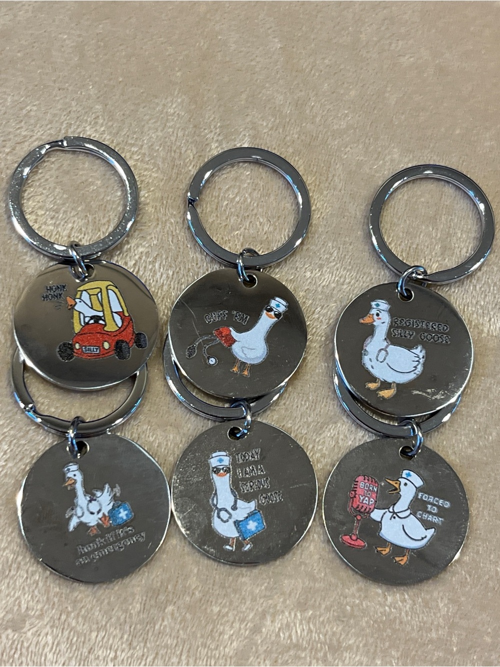 Funny Nurse Silly Goose Keychains Set of 6